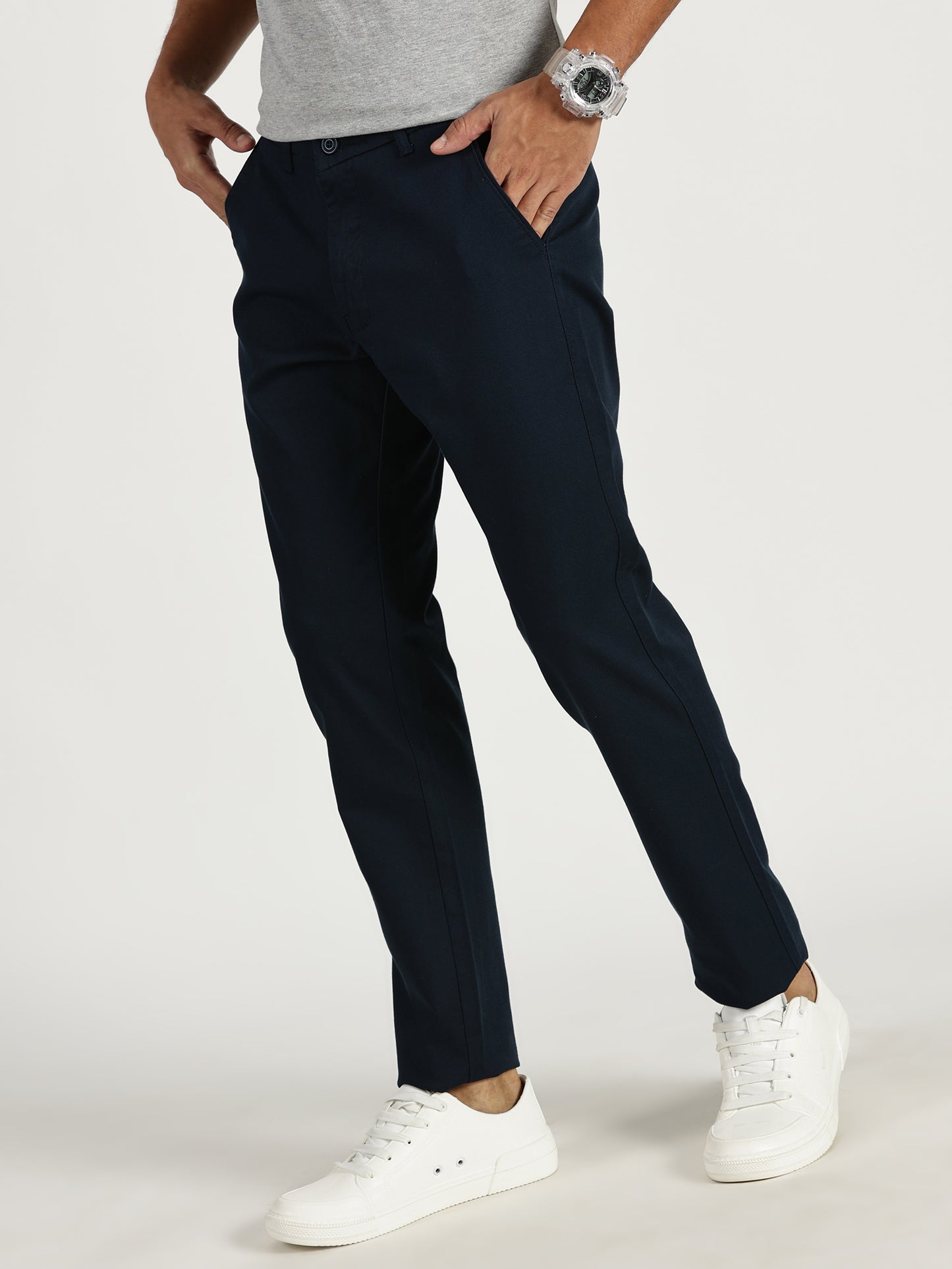 MEN'S  NAVY BLUE REGULAR FIT TROUSER WITH CROSS POCKET