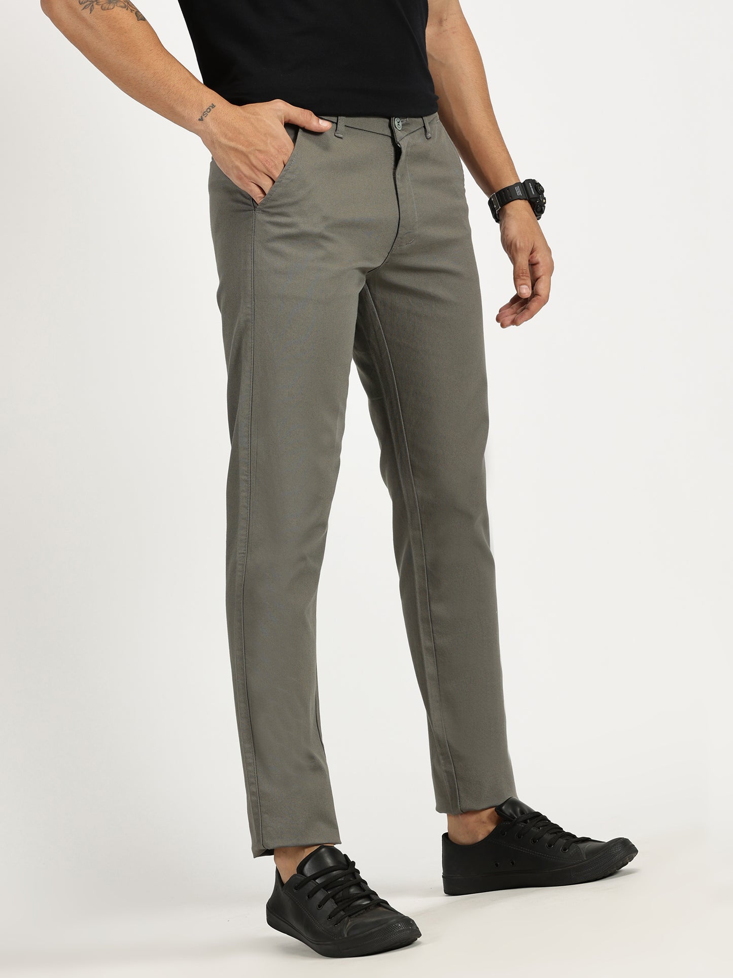 MEN'S MEDIUM GREY REGULAR FIT TROUSER WITH STRAIGHT POCKET