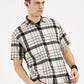 WHITE BLACK CHECKERED CLASSIC COLLAR HALF SLEEVE OVERSIZE SHIRT