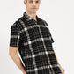 BLACK WHITE CHECKERED CLASSIC COLLAR HALF SLEEVE OVERSIZE SHIRT