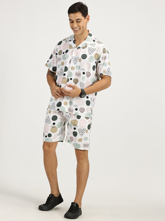 ABSTRACT PRINTED MULTI-WHITE CO-ORDS SET