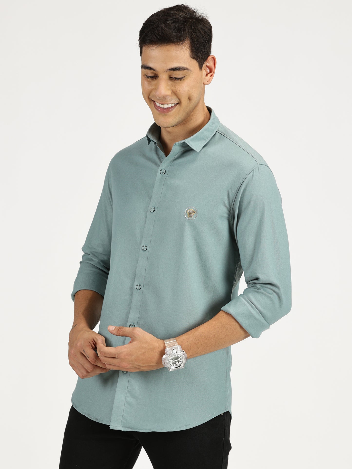 SEA GREEN SOLID CLASSIC COLLAR FULL SLEEVE SHIRT