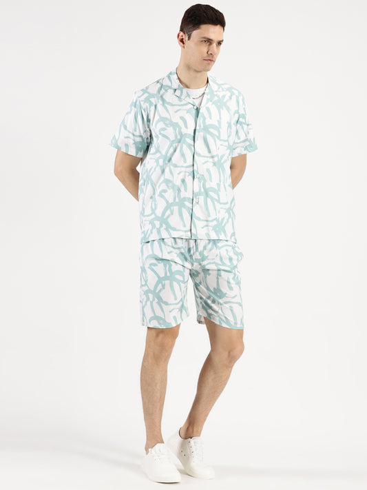 ABSTRACT PRINTED WHITE-GREEN CO-ORDS SET