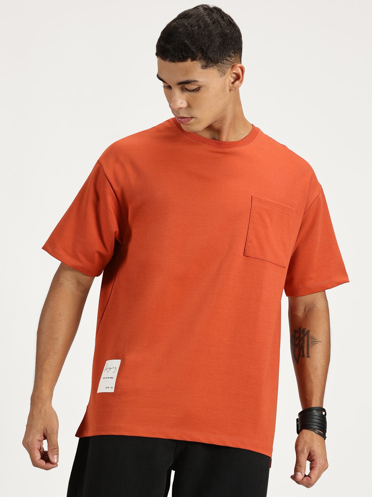 SOLID ORANGE OVERSIZED TSHIRT WITH POCKET