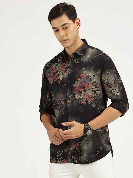 FLOWER FOIL PRINTED CLASSIC COLLAR FULL SLEEVE SHIRT