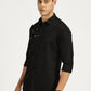 FLOWER EMBROIDERED BLACK CLASSIC COLLAR FULL SLEEVE SHIRT