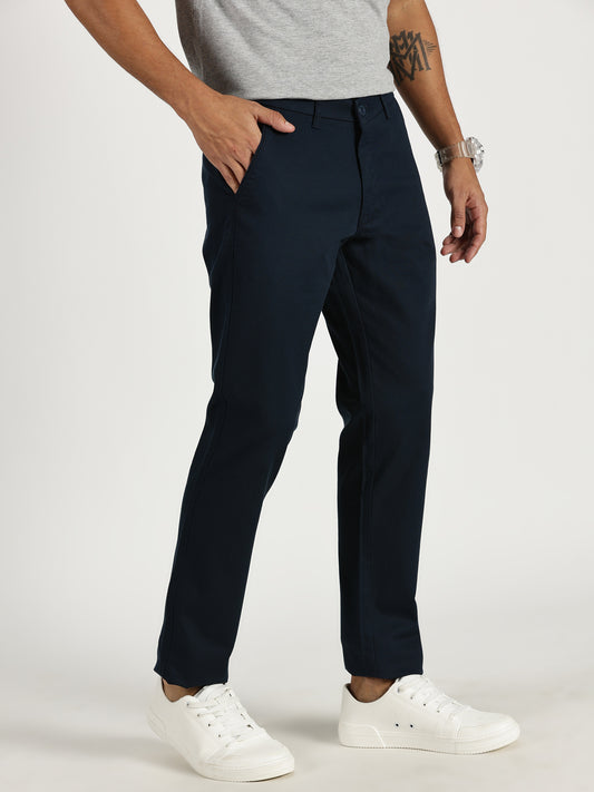 MEN'S  NAVY BLUE REGULAR FIT TROUSER WITH CROSS POCKET