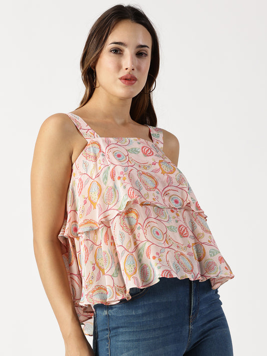 FLORAL PRINTED DOUBLE LAYERED TOP