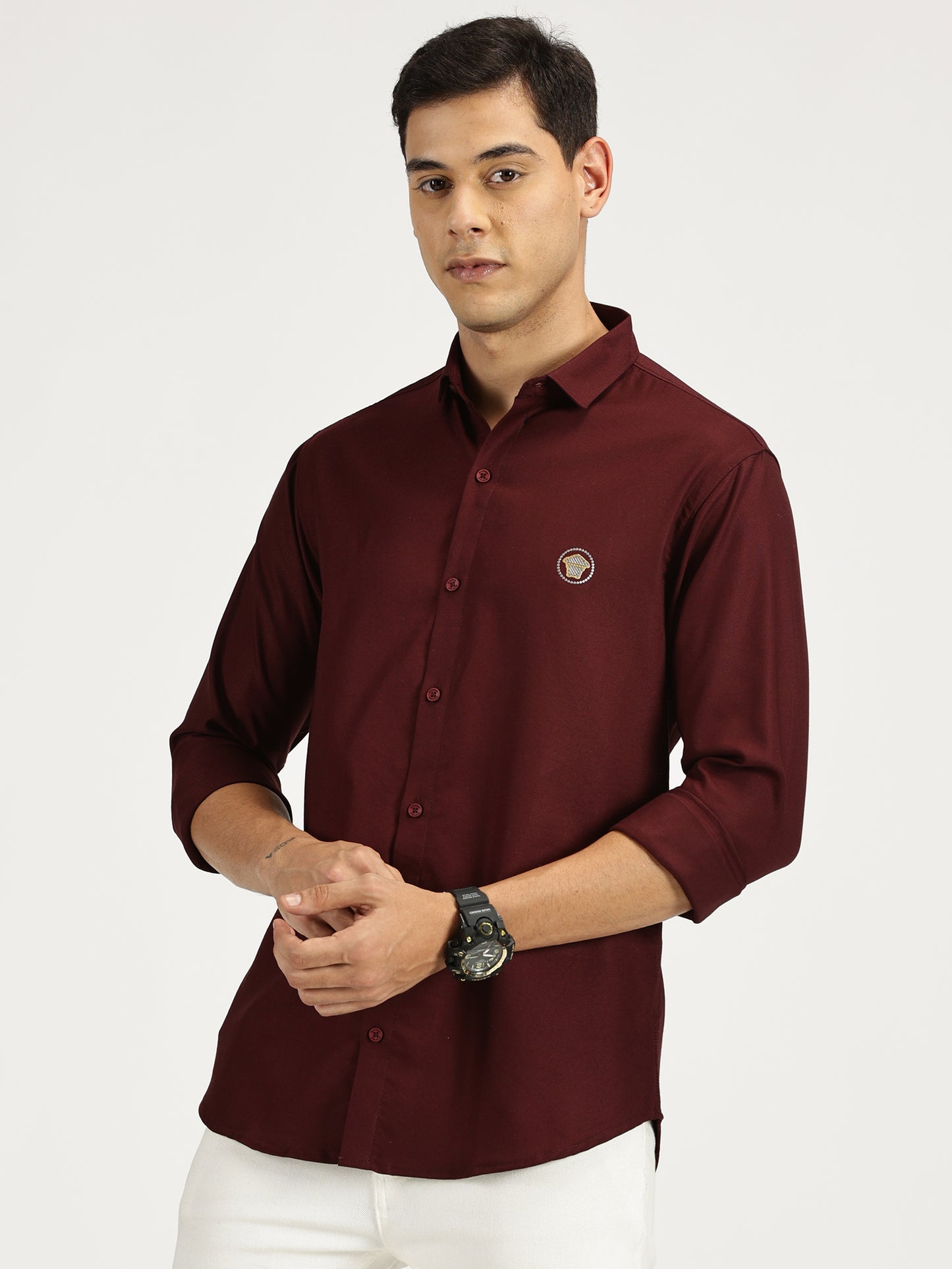 MAROON SOLID CLASSIC COLLAR FULL SLEEVE SHIRT