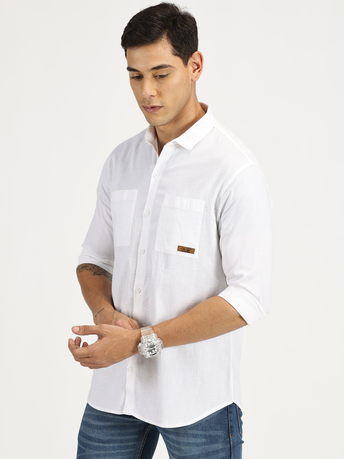 WHITE SOLID CLASSIC COLLAR FULL SLEEVE SHIRT