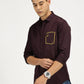 POCKET EMBROIDED PURPLE CLASSIC COLLAR FULL SLEEVE SHIRT