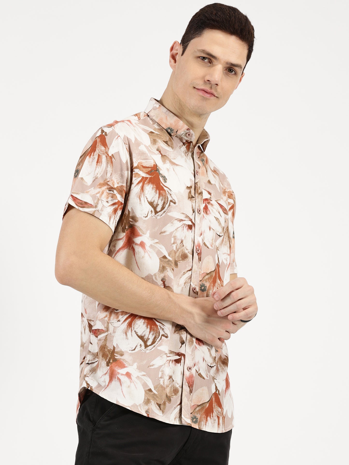 ABSTRACT FLOWER PRINTED CLASSIC COLLAR HALF SLEEVE SHIRT