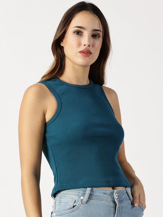 RIB ROUND HALTER CROP TOP