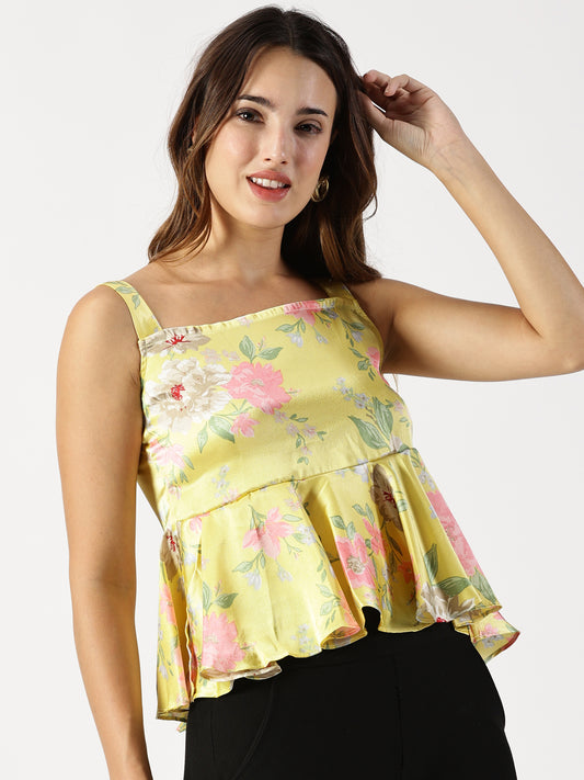 FLORAL SHORT SLEEVELESS TOP