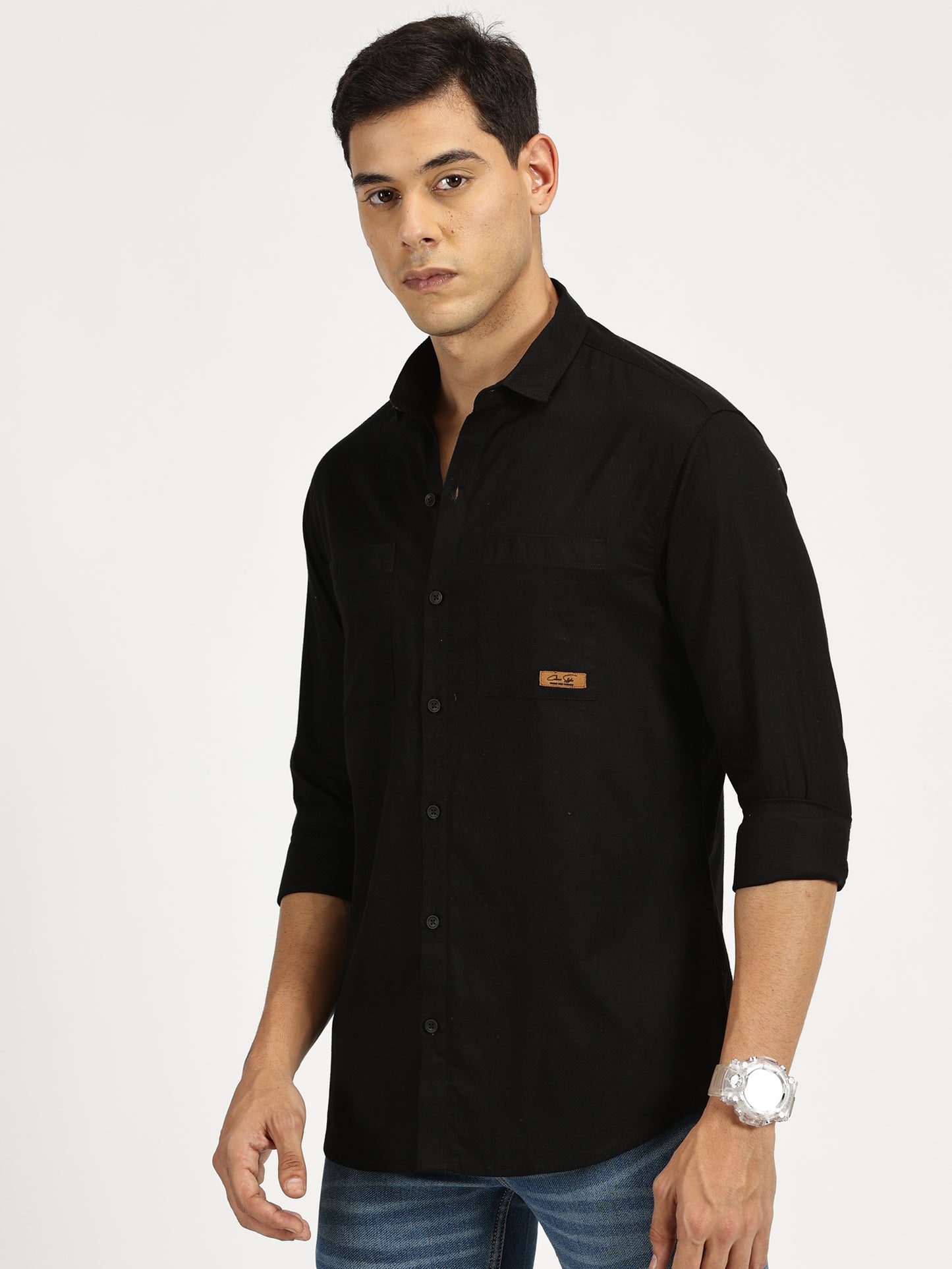 BLACK SOLID CLASSIC COLLAR FULL SLEEVE SHIRT