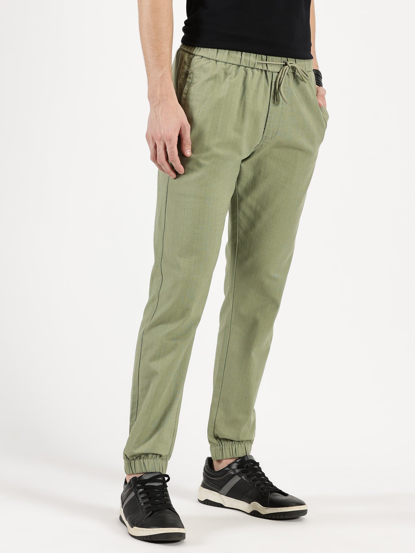 MEN'S TEXTILE JOGGERS OLIVE FULL LENGTH ELASTIC BOTTOM