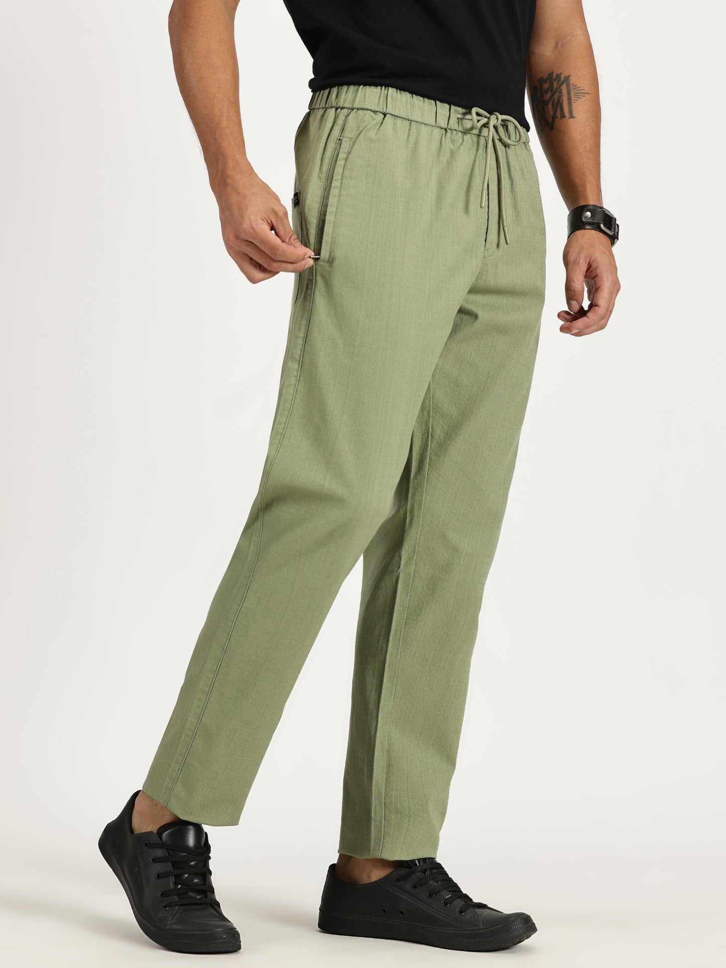 MEN'S TEXTILE JOGGERS OLIVE FULL LENGTH REGULAR BOTTOM