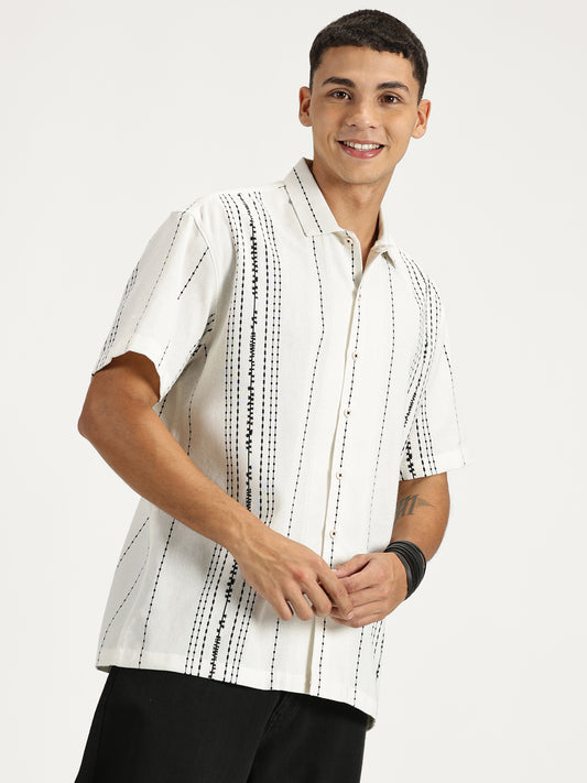 WHITE CLASSIC COLLAR HALF SLEEVE OVERSIE SHIRT