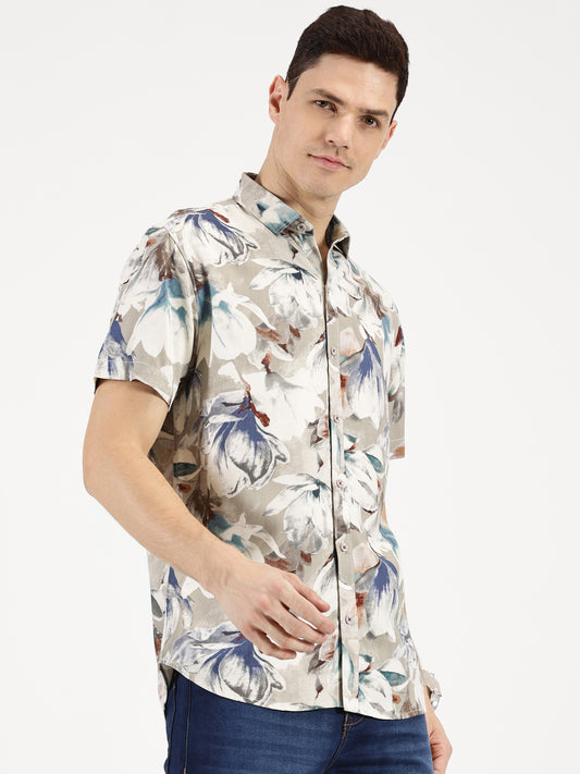 ABSTRACT FLOWER PRINTED CLASSIC COLLAR HALF SLEEVE SHIRT