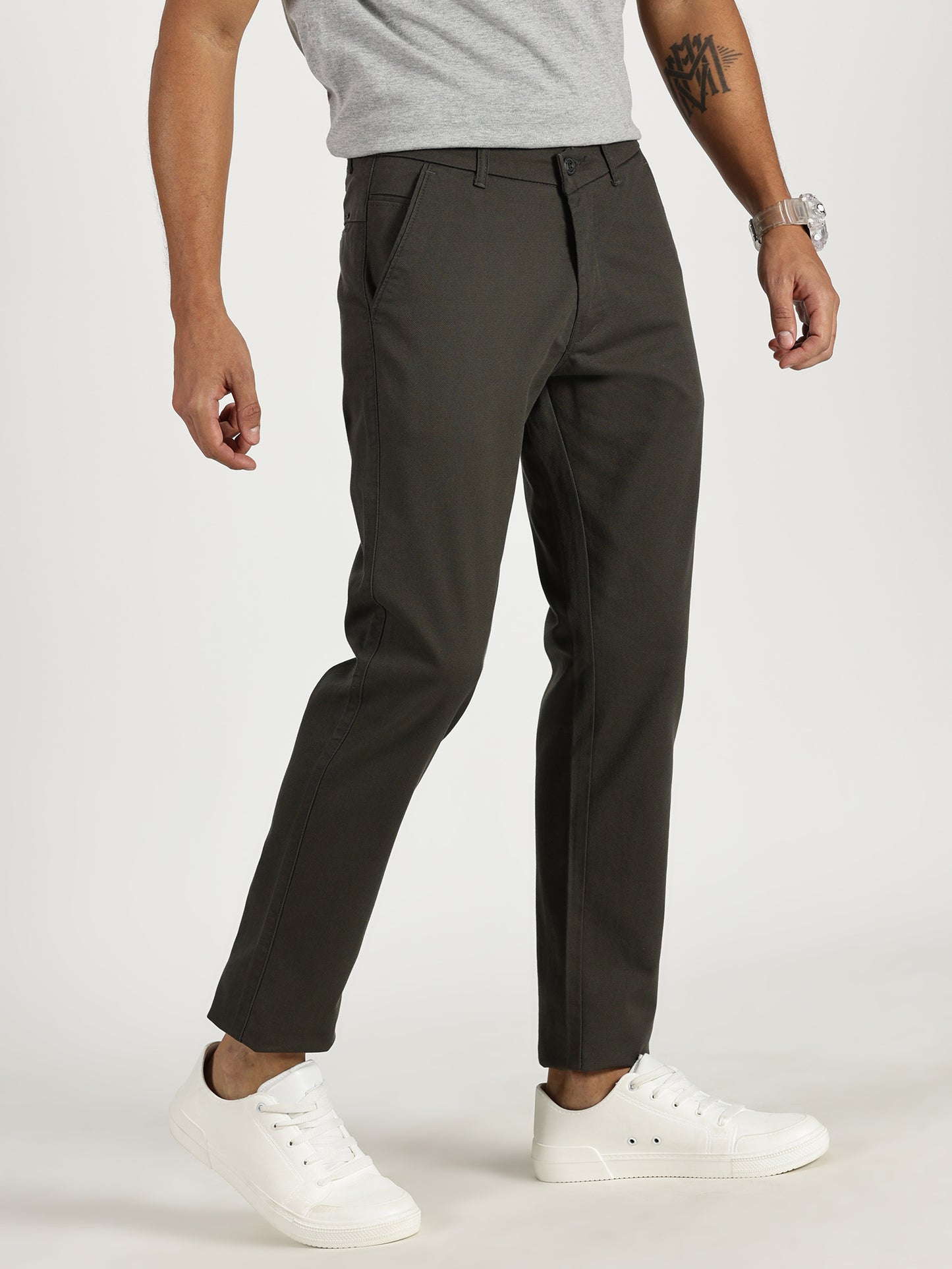 MEN'S DARK GREY REGULAR FIT TROUSER WITH CROSS POCKET