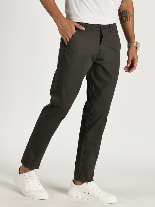 MEN'S DARK GREY REGULAR FIT TROUSER WITH STRAIGHT POCKET