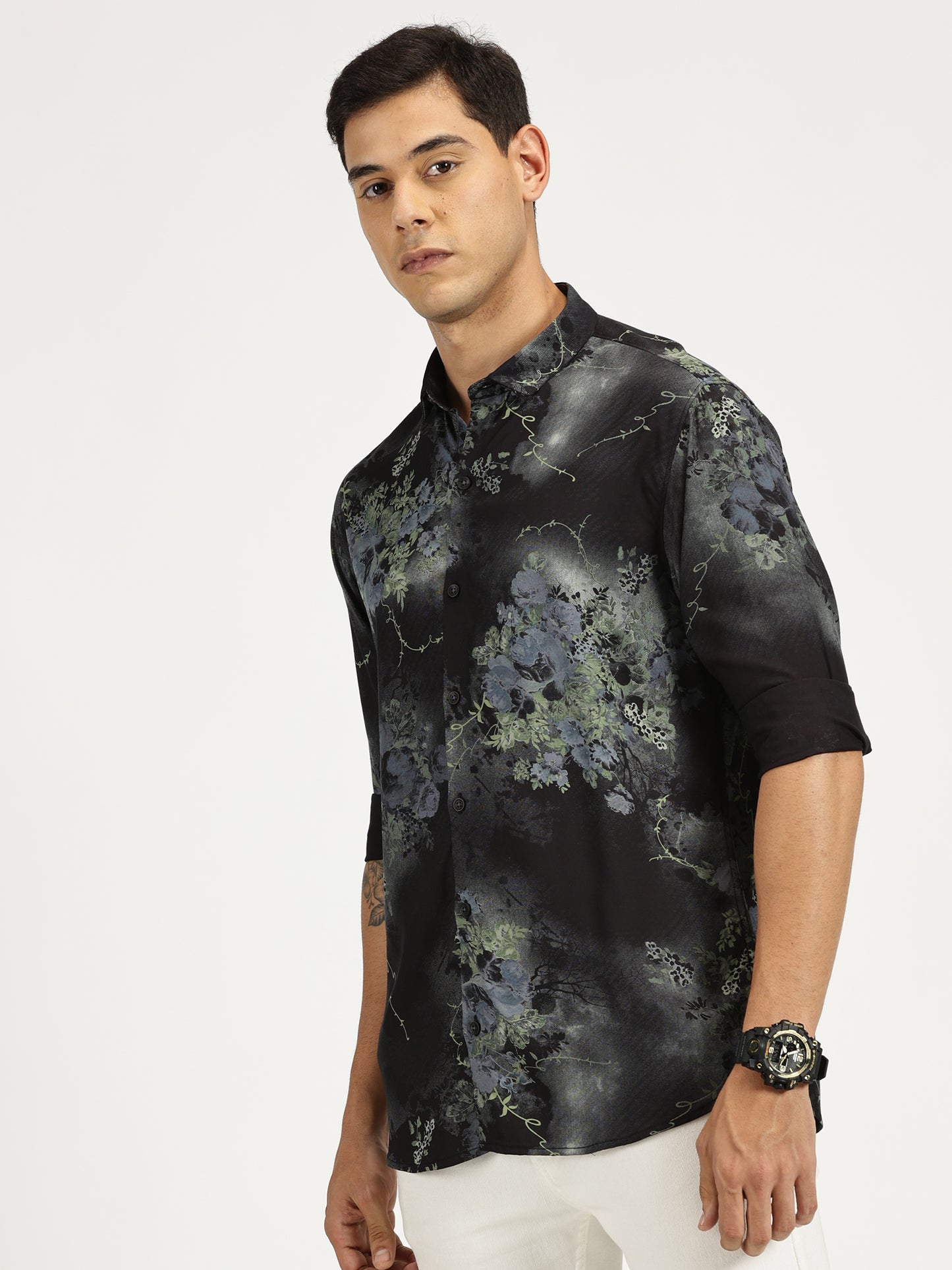 FLOWER FOIL PRINTED CLASSIC COLLAR FULL SLEEVE SHIRT