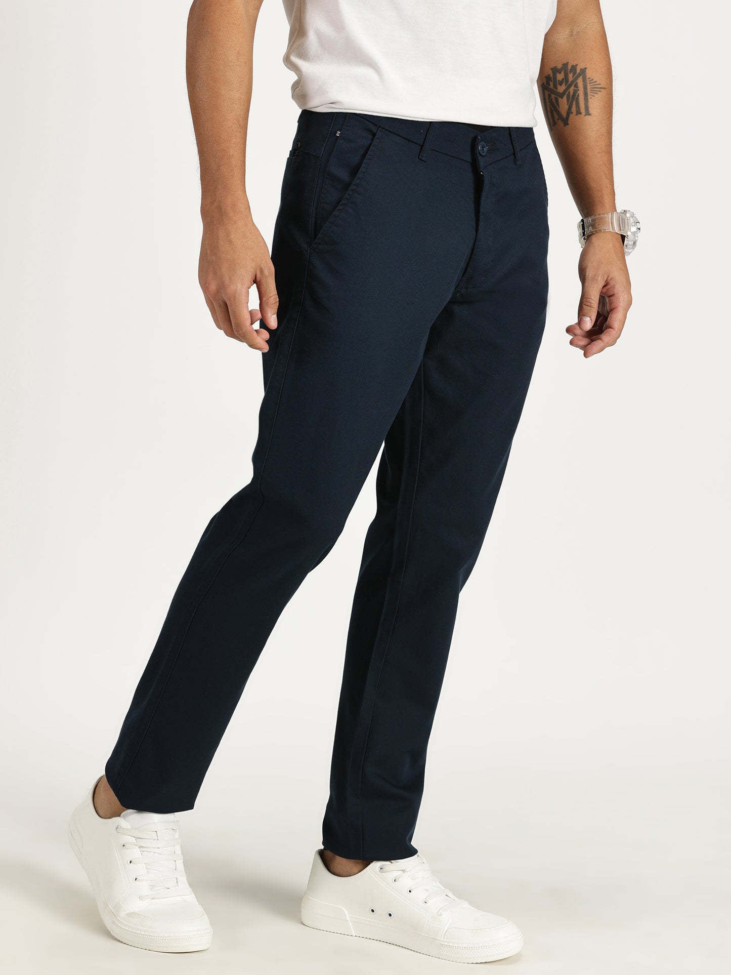 MEN'S NAVY BLUE REGULAR FIT TROUSER WITH STRAIGHT POCKET