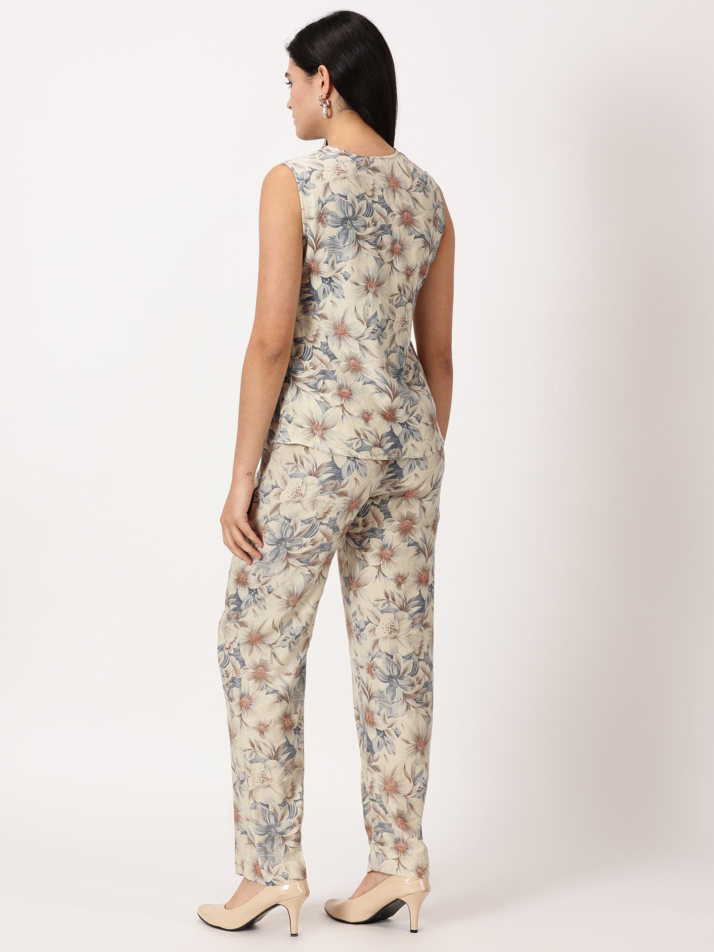 FLORAL PRINTED 'V' NECK TOP & STRAIGHT PANT