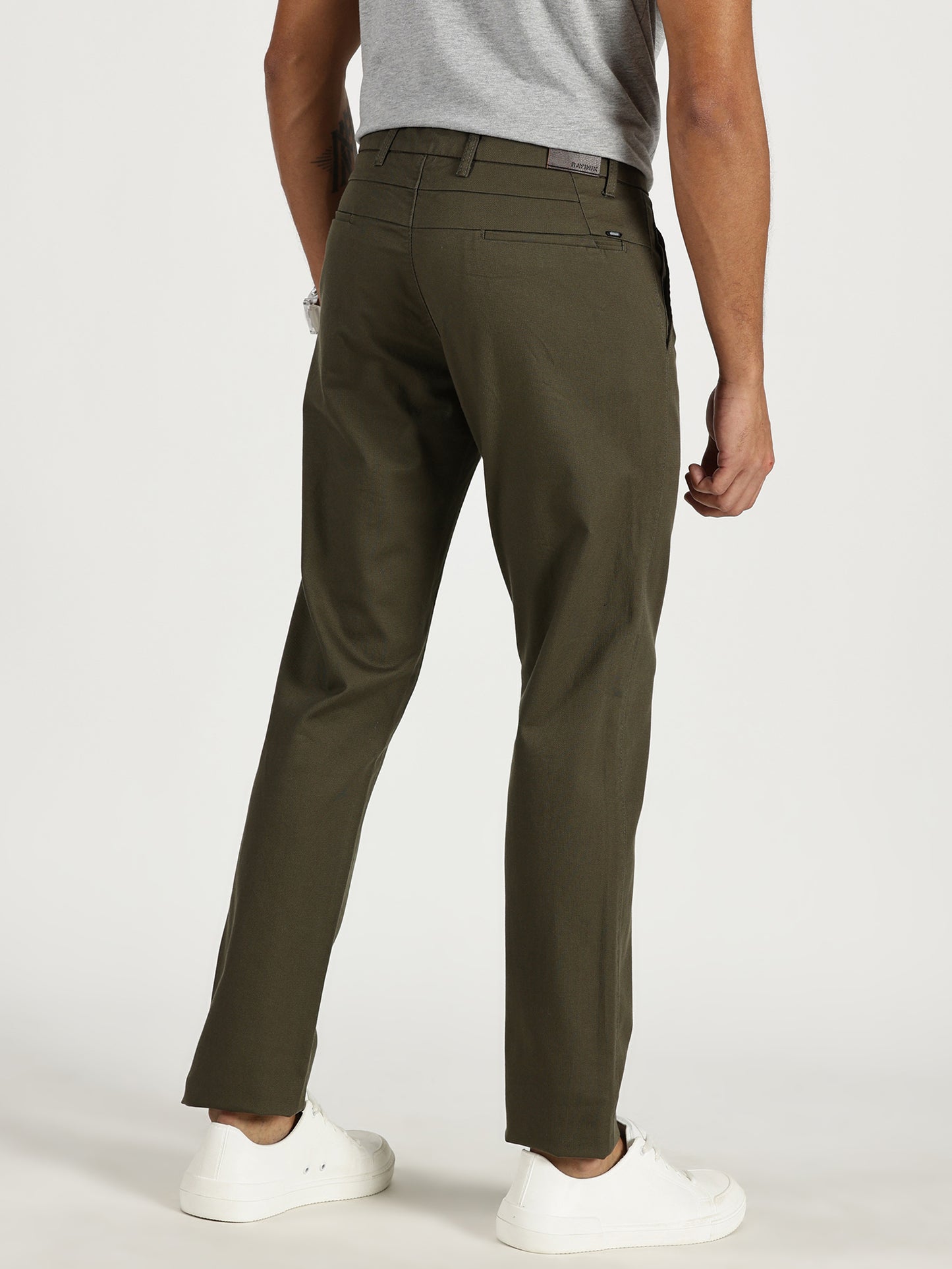 MEN'S OLIVE REGULAR FIT TROUSER WITH STRAIGHT POCKET