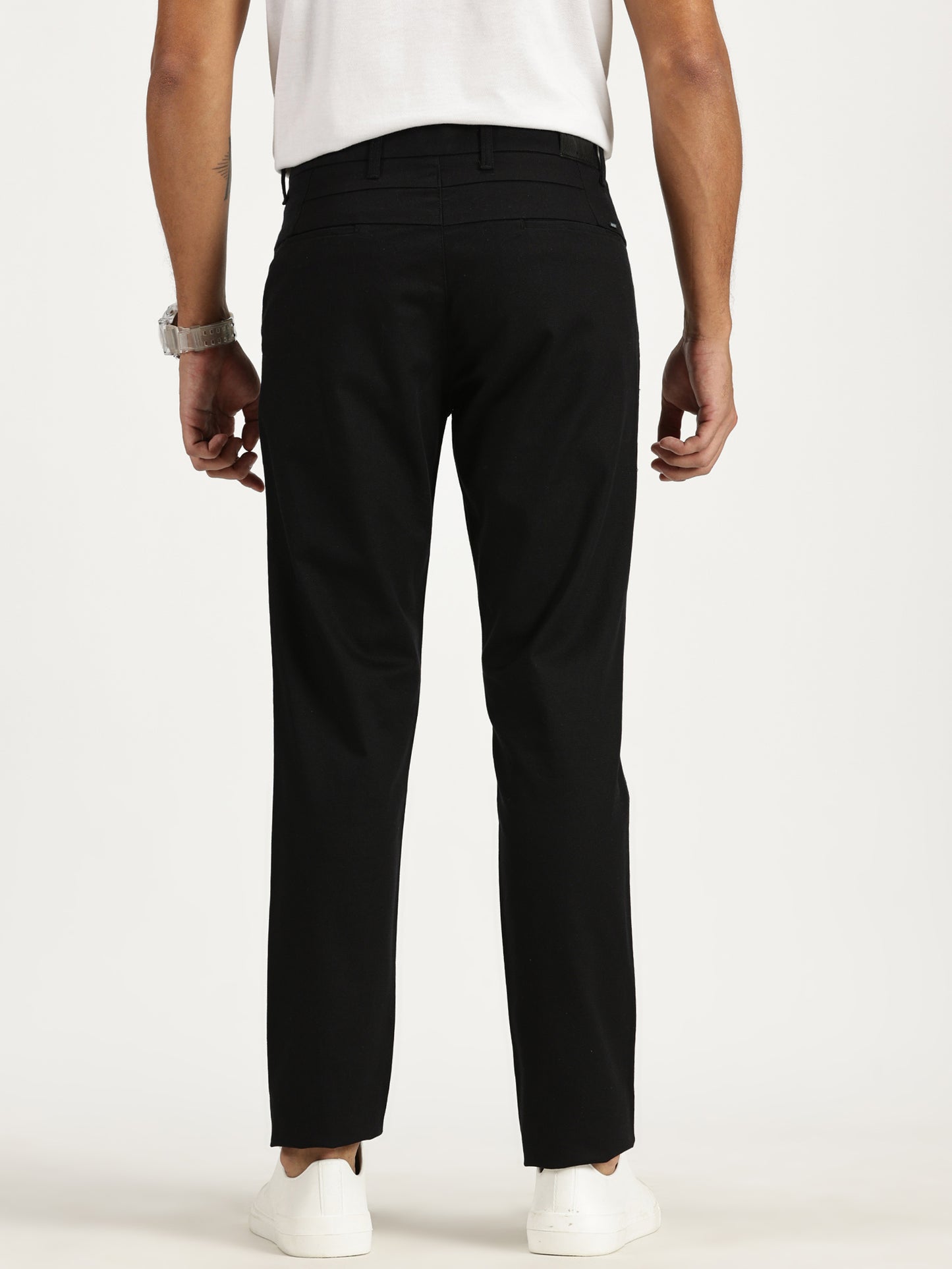 MEN'S BLACK REGULAR FIT TROUSER WITH STRAIGHT POCKET