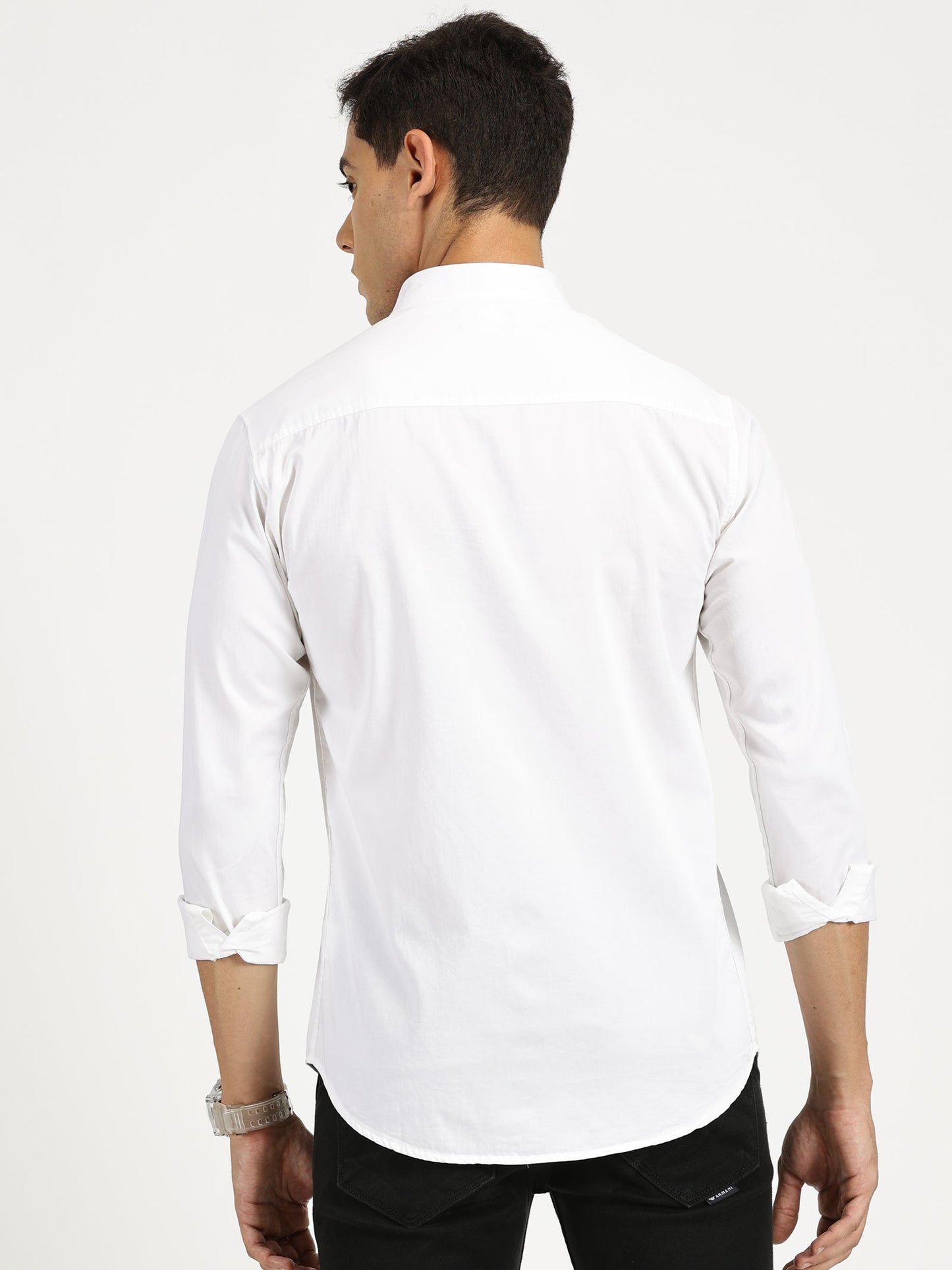 MOUSTACHE EMBROIDERED WHITE CLASSIC COLLAR FULL SLEEVE SHIRT