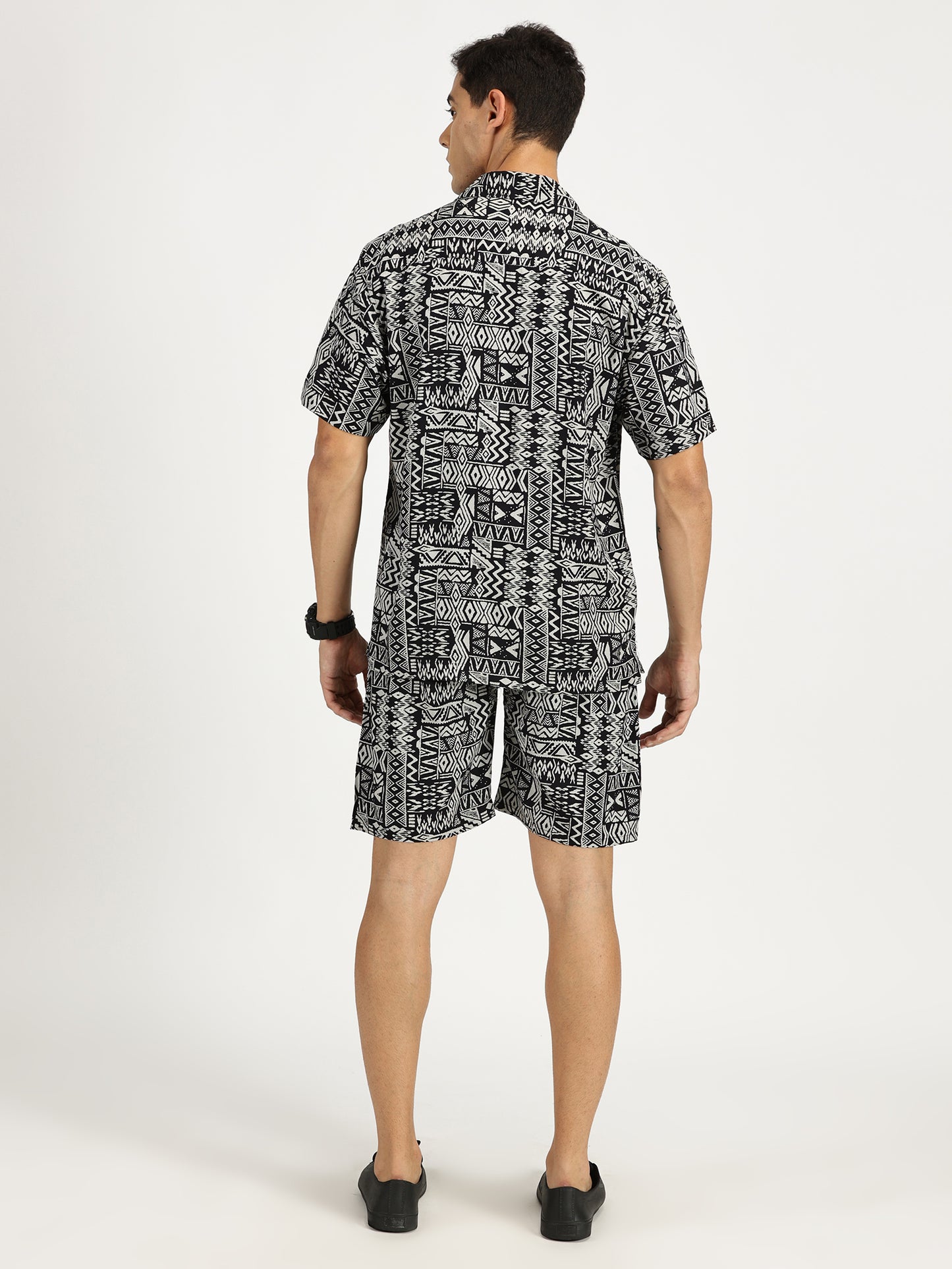 ABSTRACT PRINTED BLACK-GREY CO-ORDS SET