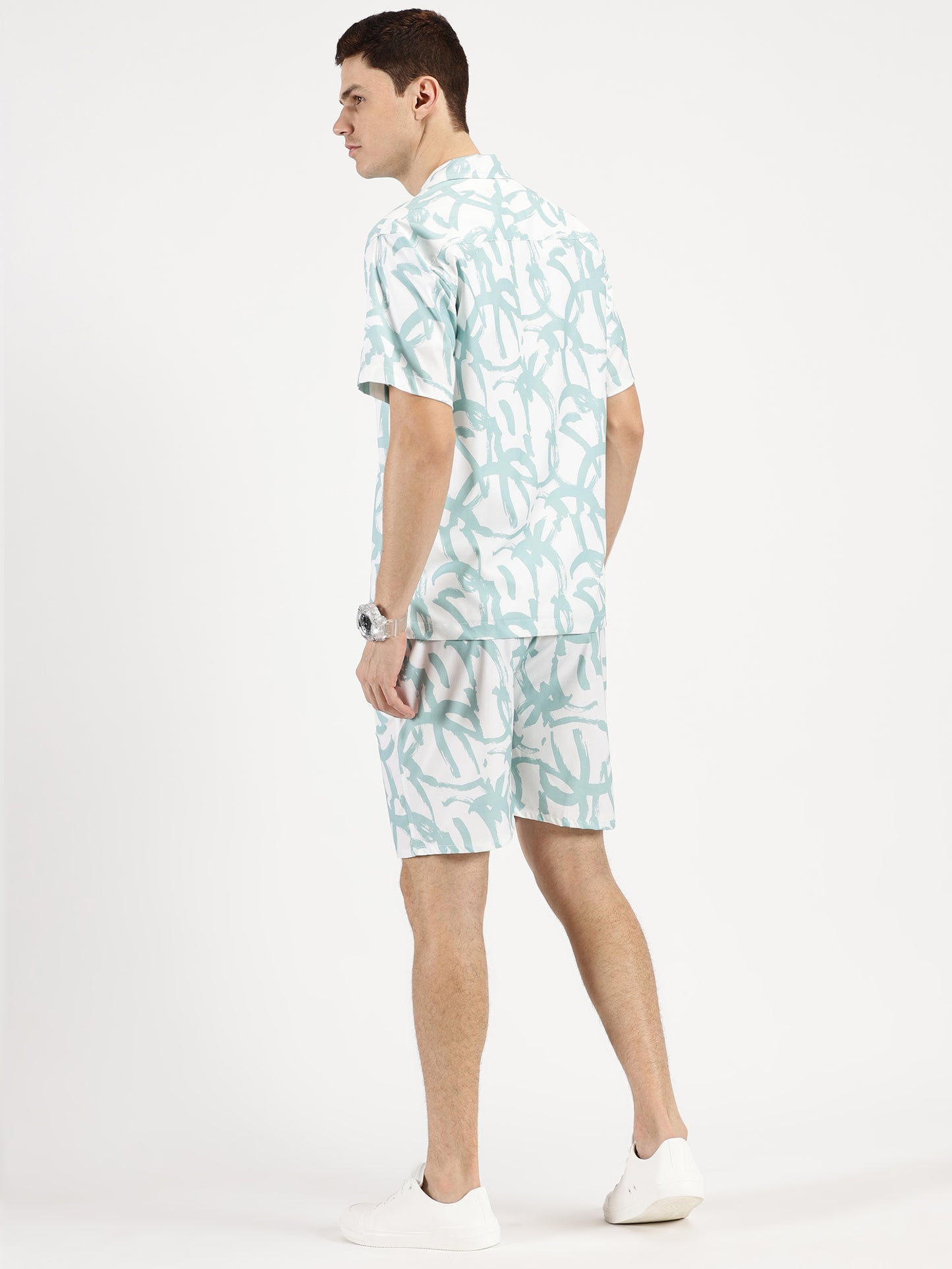 ABSTRACT PRINTED WHITE-GREEN CO-ORDS SET