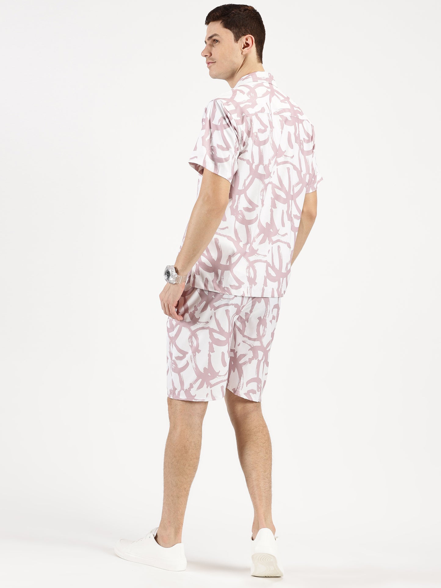 ABSTRACT PRINTED MAUVE-WHITE CO-ORDS SET