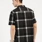 BLACK WHITE CHECKERED CLASSIC COLLAR HALF SLEEVE OVERSIZE SHIRT