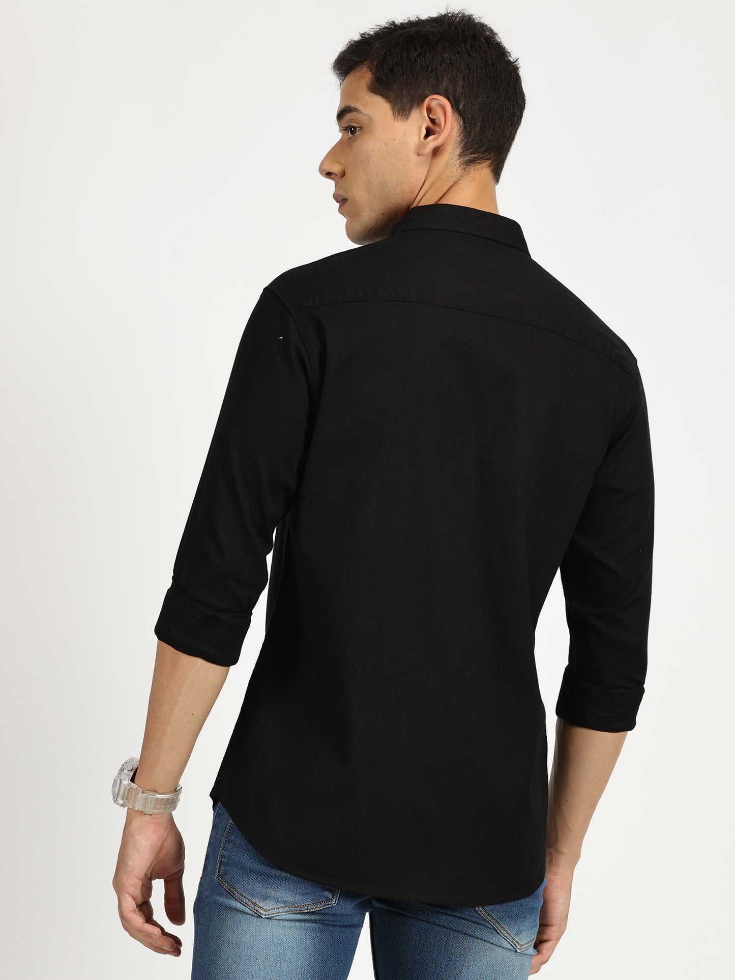 BLACK SOLID CLASSIC COLLAR FULL SLEEVE SHIRT