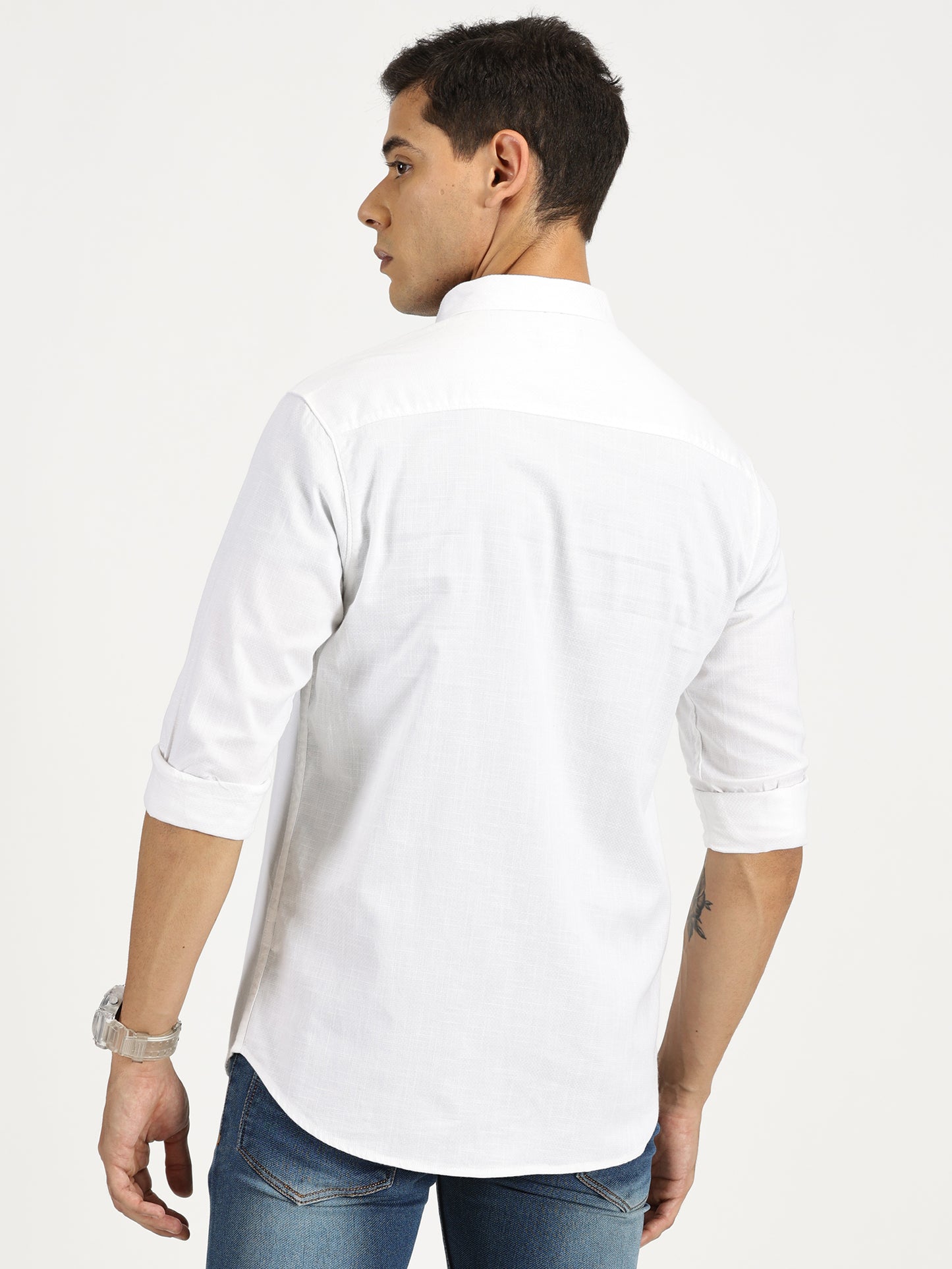 WHITE SOLID CLASSIC COLLAR FULL SLEEVE SHIRT