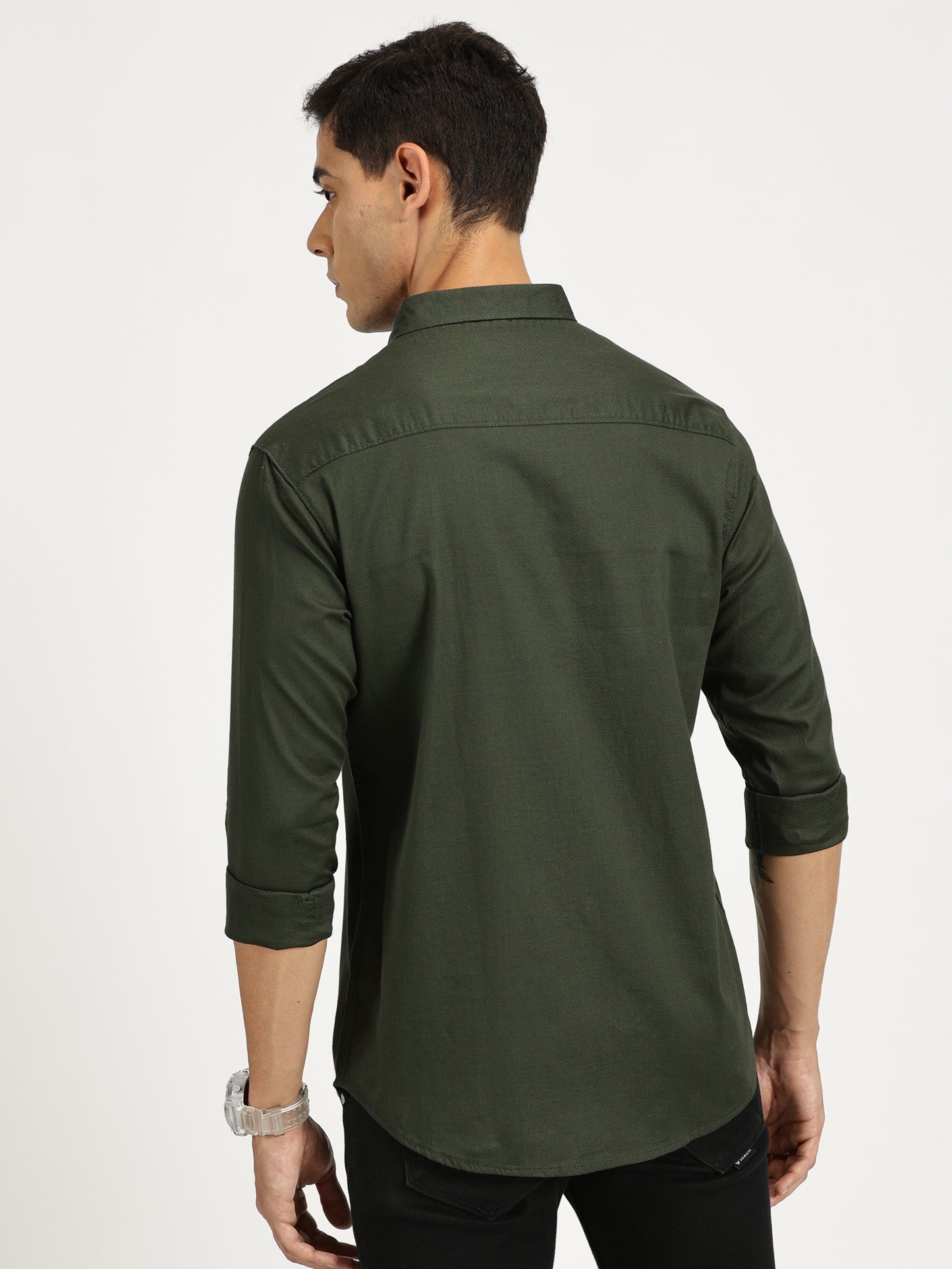 GREEN SOLID CLASSIC COLLAR FULL SLEEVE SHIRT