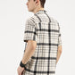 WHITE BLACK CHECKERED CLASSIC COLLAR HALF SLEEVE OVERSIZE SHIRT