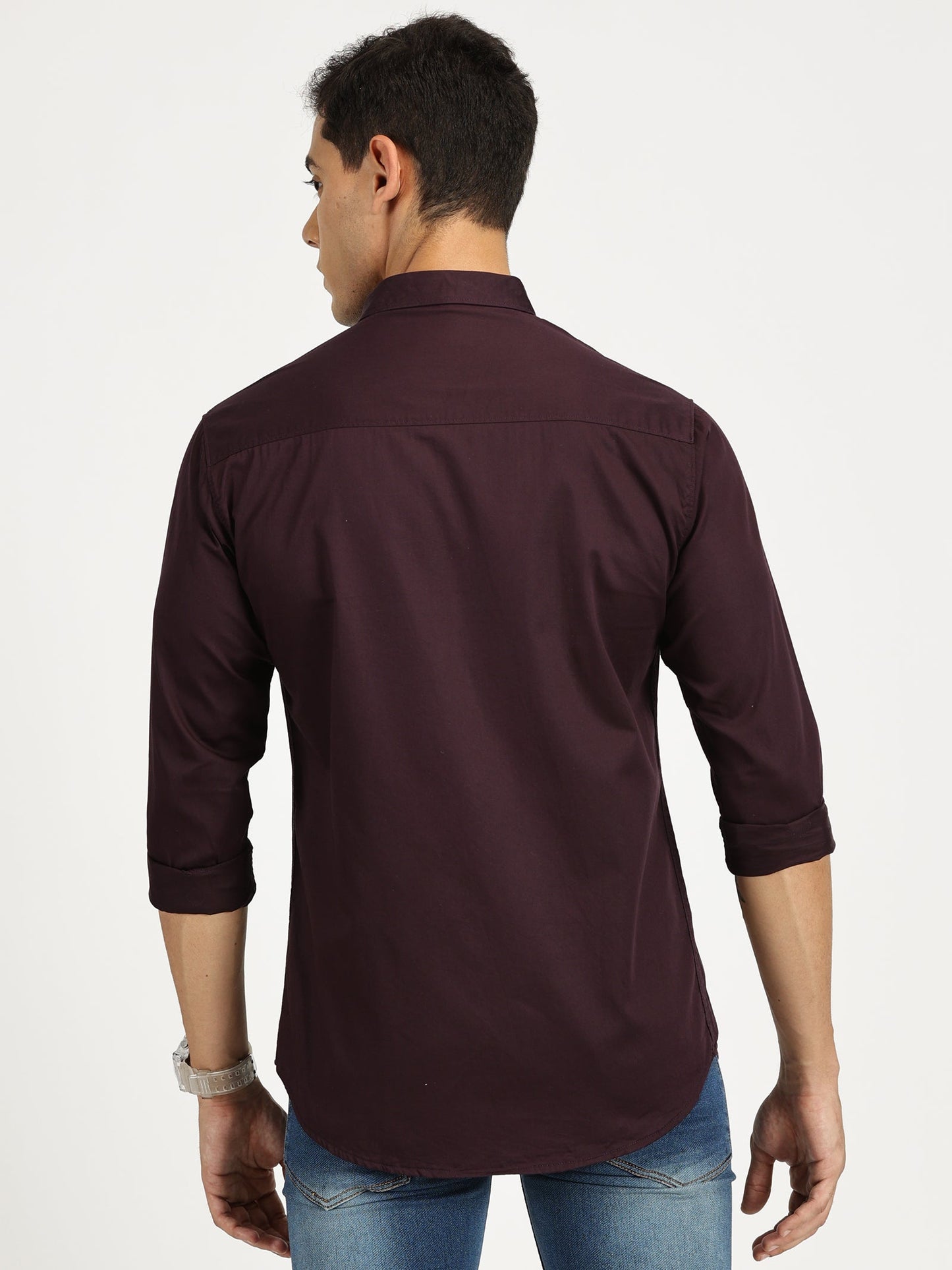 POCKET EMBROIDED PURPLE CLASSIC COLLAR FULL SLEEVE SHIRT