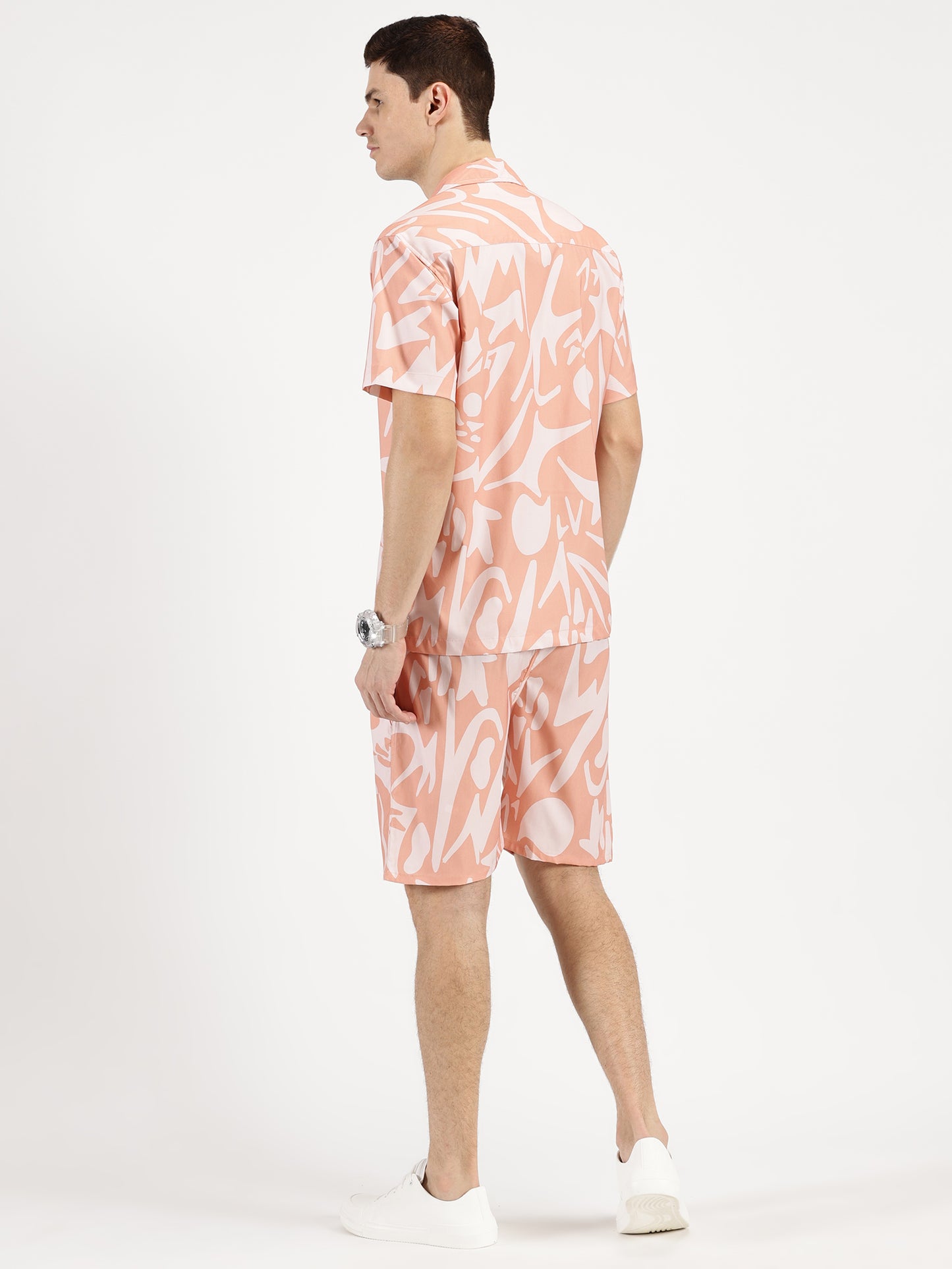 ABSTRACT PRINTED ORANGE-PINK CO-ORDS SET