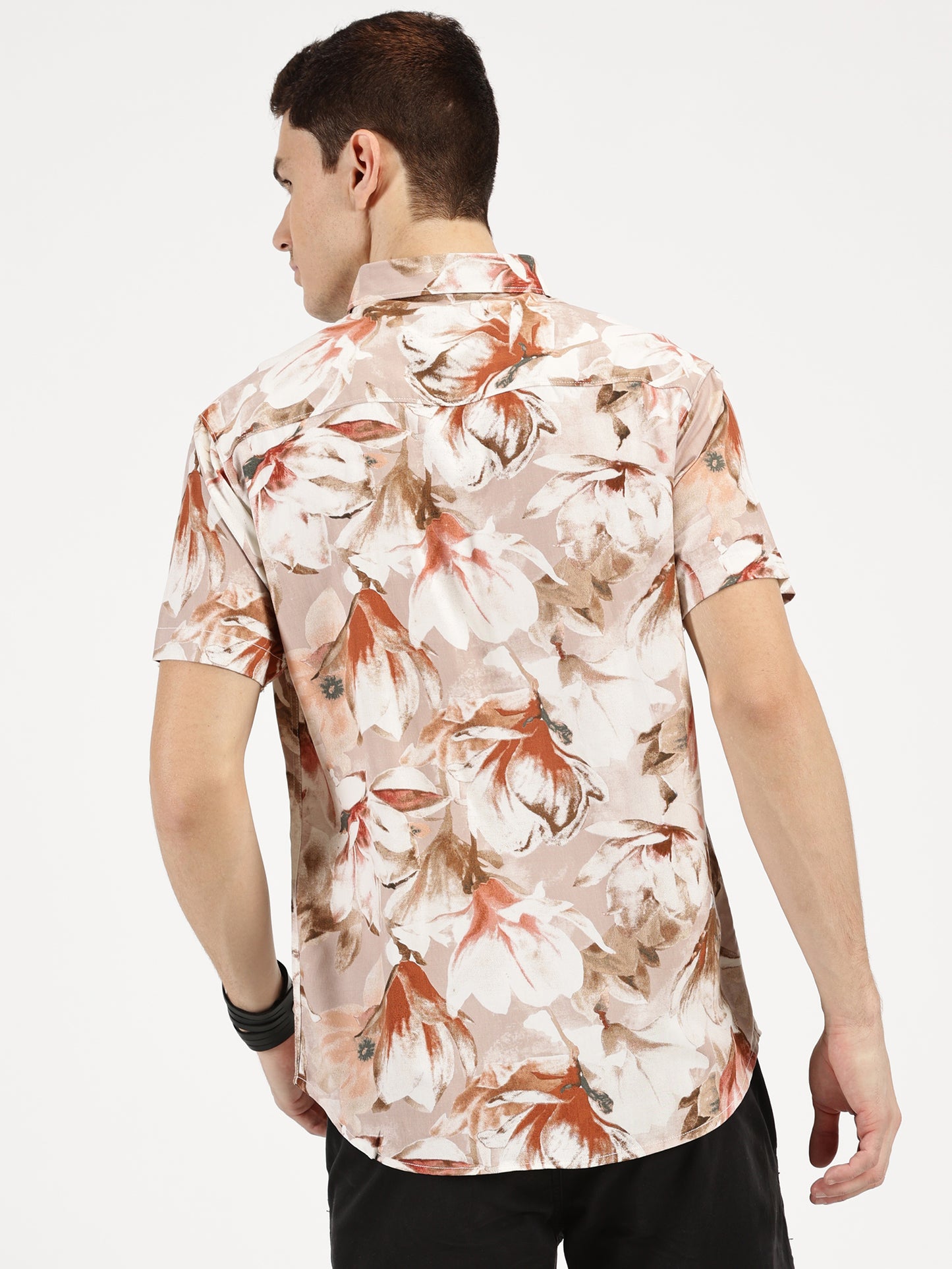 ABSTRACT FLOWER PRINTED CLASSIC COLLAR HALF SLEEVE SHIRT