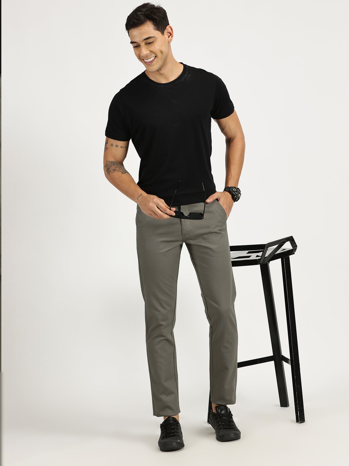 MEN'S MEDIUM GREY REGULAR FIT TROUSER WITH CROSS POCKET