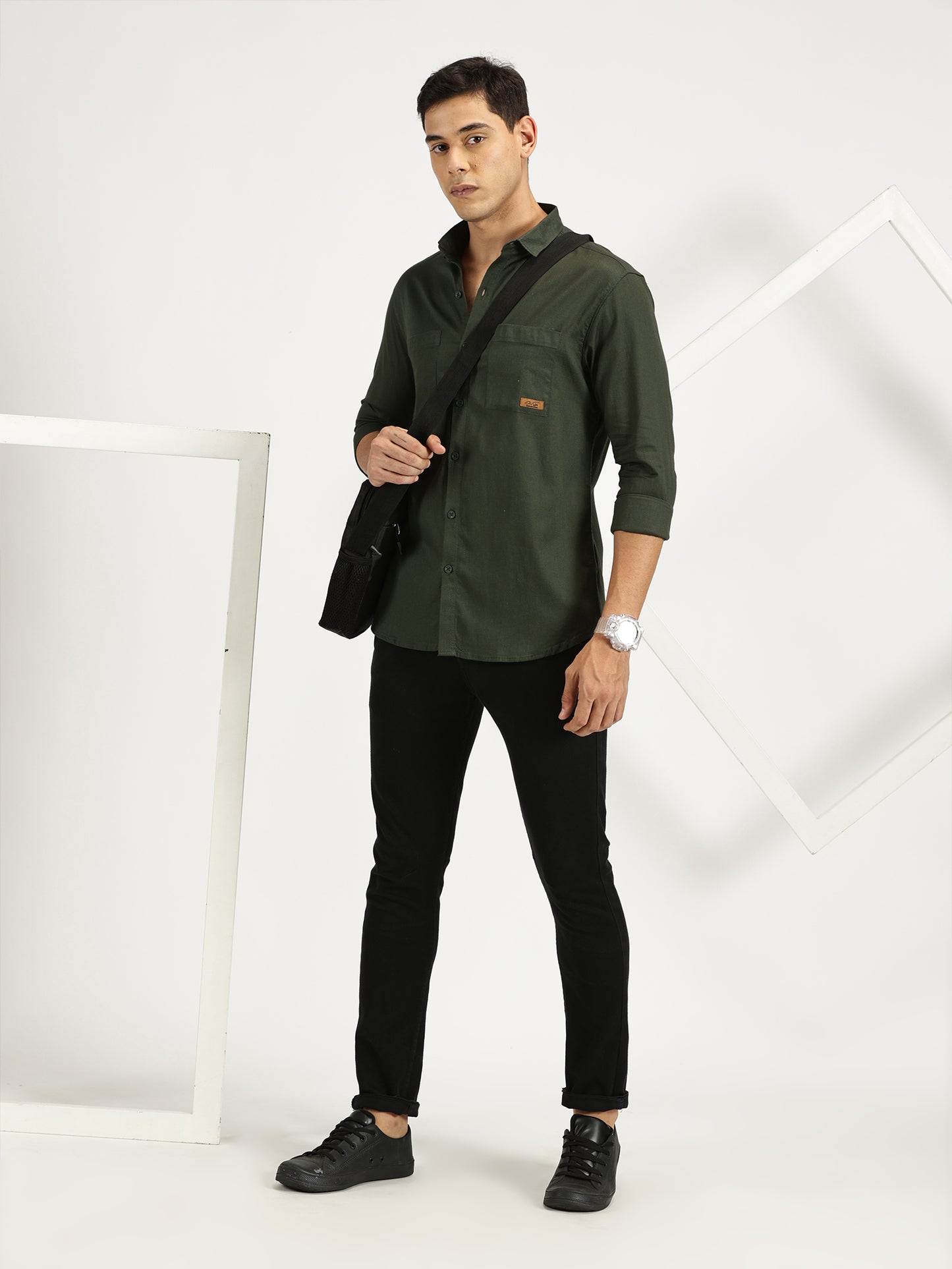 GREEN SOLID CLASSIC COLLAR FULL SLEEVE SHIRT