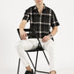 BLACK WHITE CHECKERED CLASSIC COLLAR HALF SLEEVE OVERSIZE SHIRT