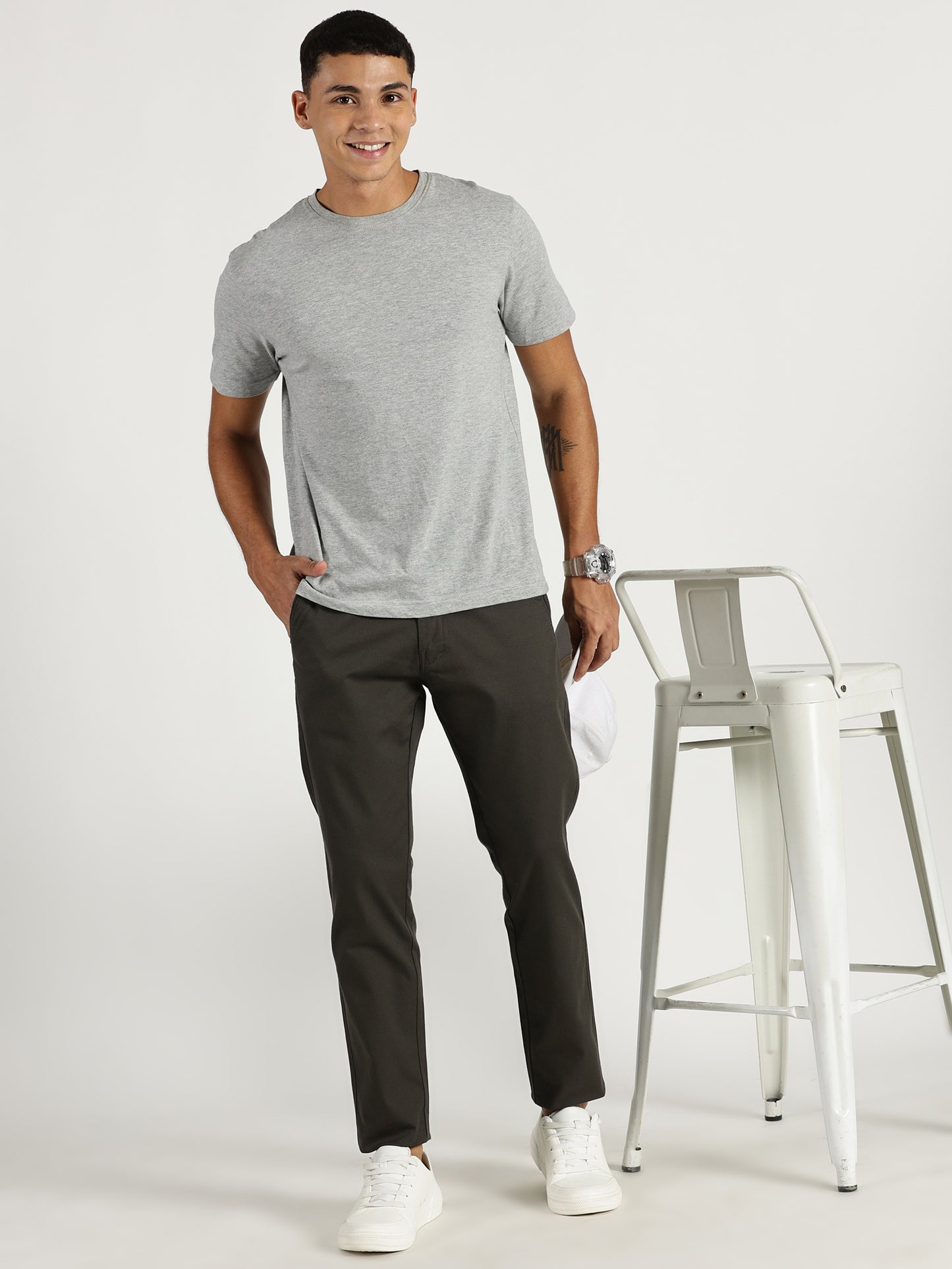 MEN'S DARK GREY REGULAR FIT TROUSER WITH CROSS POCKET