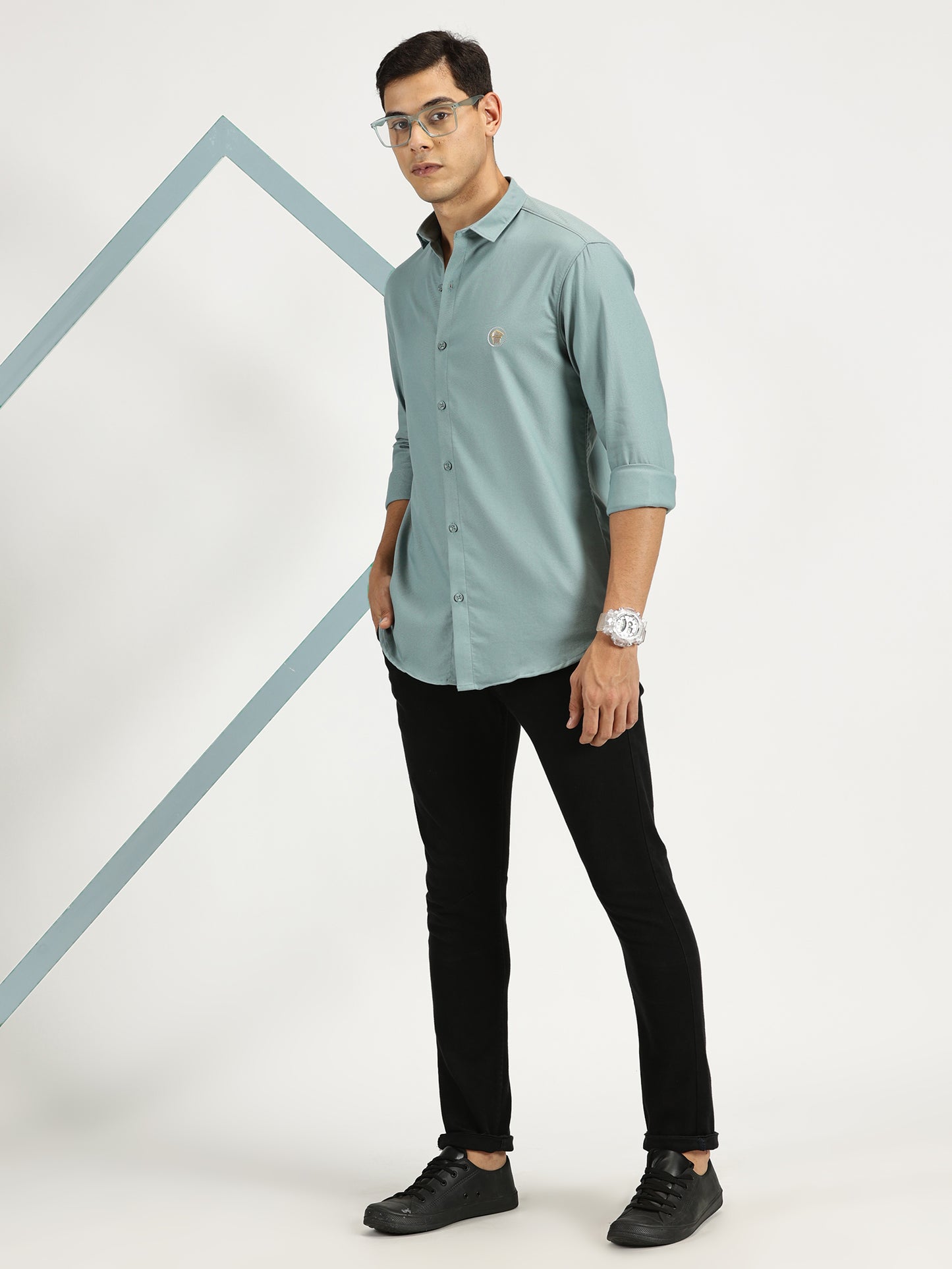 SEA GREEN SOLID CLASSIC COLLAR FULL SLEEVE SHIRT