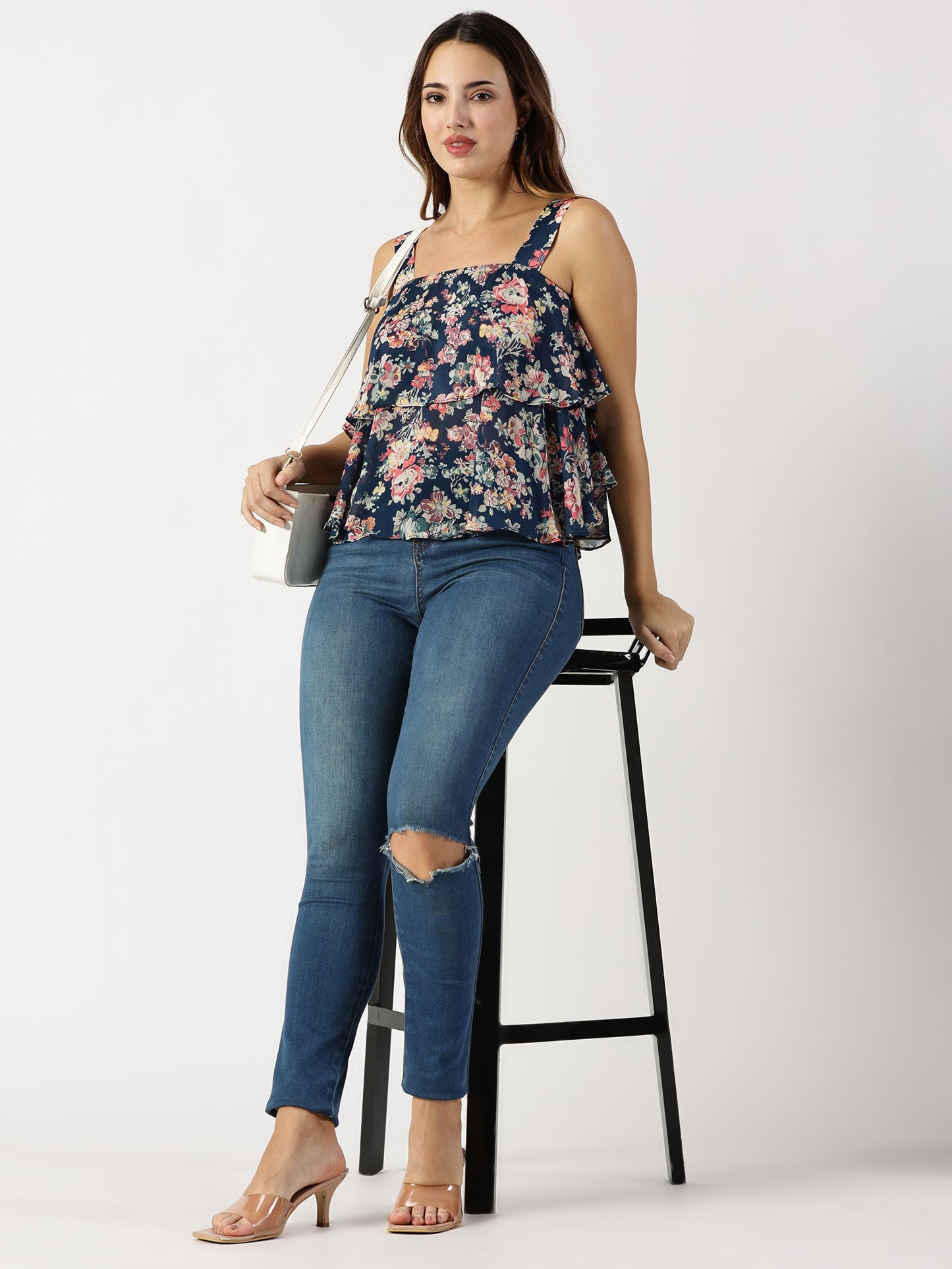 FLORAL PRINTED DOUBLE LAYERED TOP