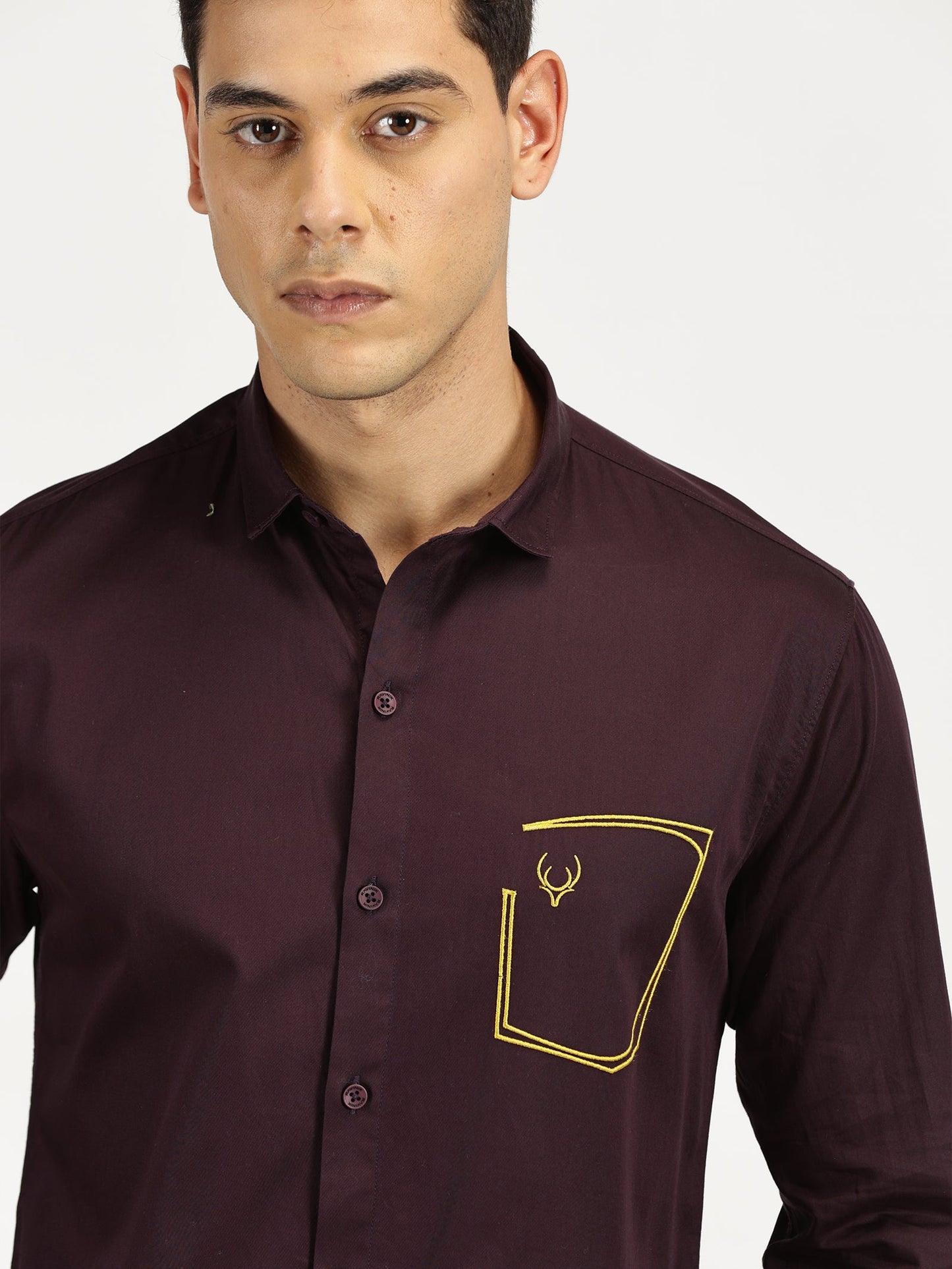 POCKET EMBROIDED PURPLE CLASSIC COLLAR FULL SLEEVE SHIRT