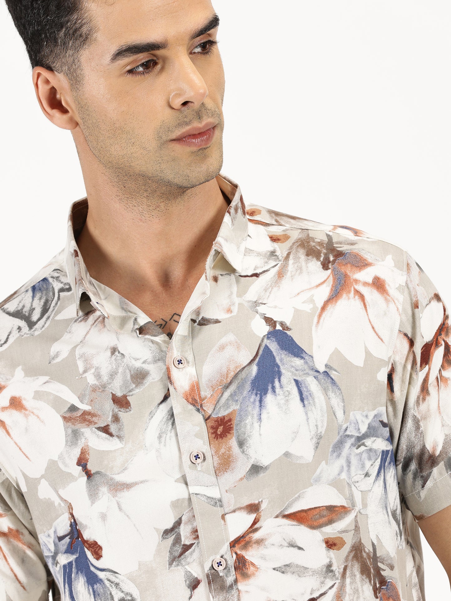 ABSTRACT FLOWER PRINTED CLASSIC COLLAR HALF SLEEVE SHIRT